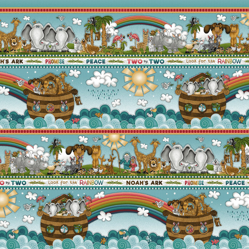 Two By Two Noah's Ark Border Stripe Cotton Fabric