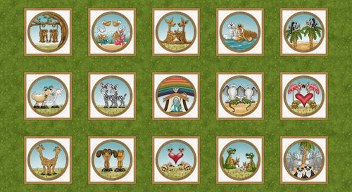 Noah's Ark Green Blocks Cotton Fabric Panel