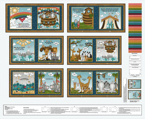 Two By Two Noah's Ark Soft Book Cotton Fabric Panel