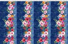 Glorious Garden Blue Floral Border Cotton Fabric