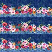 Glorious Garden Blue Floral Border Cotton Fabric