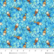 Faith In Full Color Turquoise Multi Tossed Chalice Stained Glass Cotton Fabric