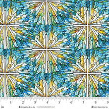 Faith In Full Color Turquoise Multi Cross Stained Glass Cotton Fabric