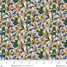 Faith In Full Color Turquoise White Packed Lilies Stained Glass Cotton Fabric