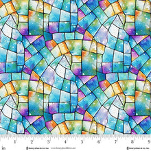 Faith In Full Color Turquoise Multi Stained Glass Cotton Fabric