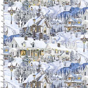 Multi Snowy Village Cotton Fabric