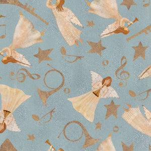 O' Holy Night Blue Harmonious Angels Cotton Fabric