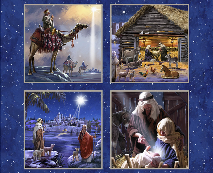 Let Us Adore Him Blocks Cotton Fabric Panel