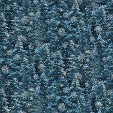 Silent Night Snow Trees Blue Multi Cotton Fabric