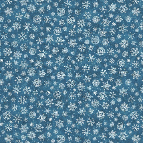 Silent Night Snowflakes Dark Blue Cotton Fabric