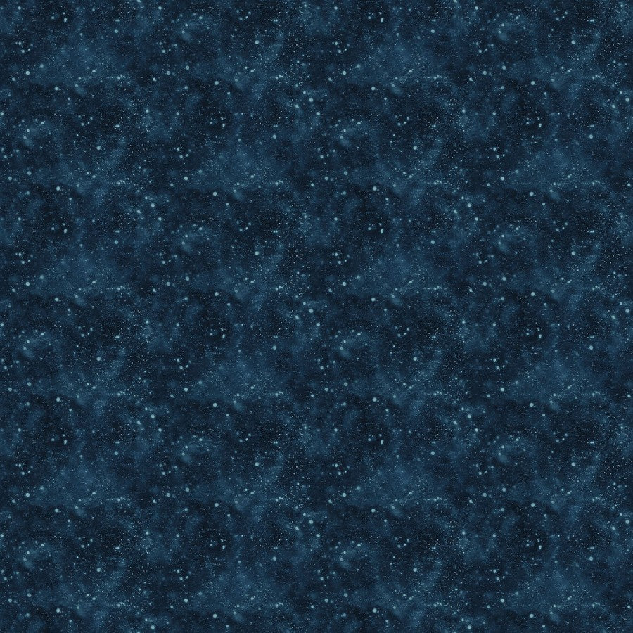 Silent Night Snowy Texture Dark Blue Cotton Fabric