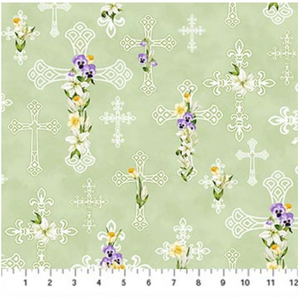 Spring Awakening Green Multi Crosses Cotton Fabric