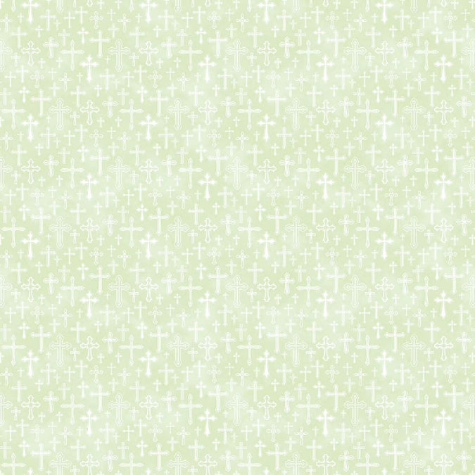 Spring Awakening Small Crosses Green Cotton Fabric