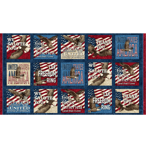 Stars & Stripes 12 Patriotic Block Cotton Fabric Panel