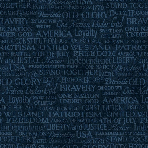 Stars & Stripes 12 Navy Words Cotton Fabric