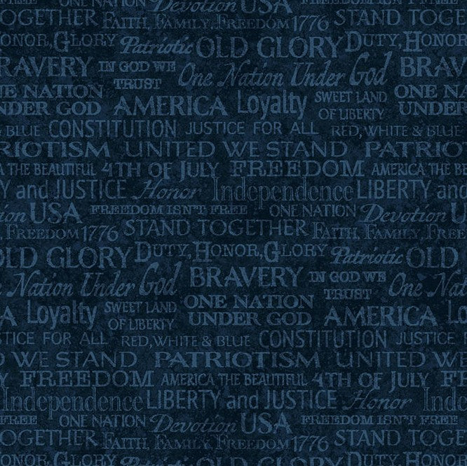 Stars & Stripes 12 Navy Words Cotton Fabric