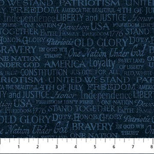 Stars & Stripes 12 Navy Words Cotton Fabric