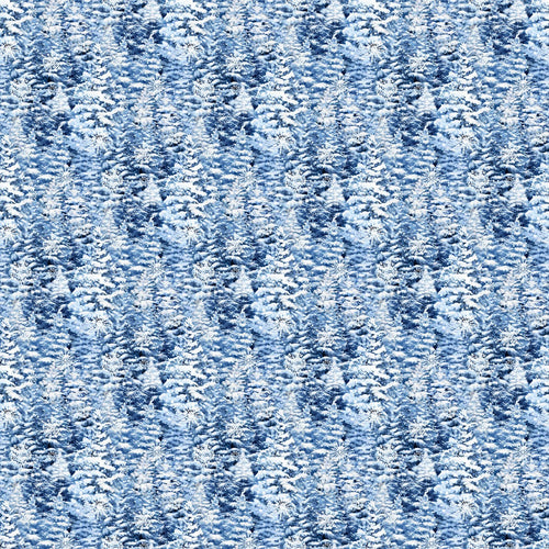 All That Glitters Snow Trees Blue Sparkle Cotton Fabric