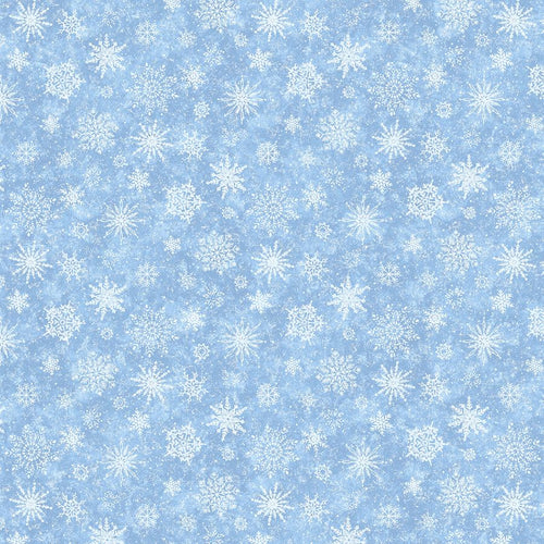 All That Glitters Snowflakes Pale Blue Sparkle Cotton Fabric