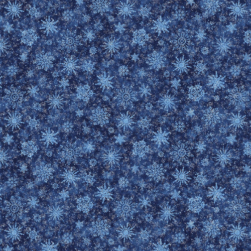 All That Glitters Snowflakes Dark Blue Sparkle Cotton Fabric