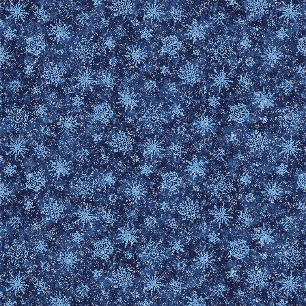 All That Glitters Snowflakes Dark Blue Sparkle Cotton Fabric