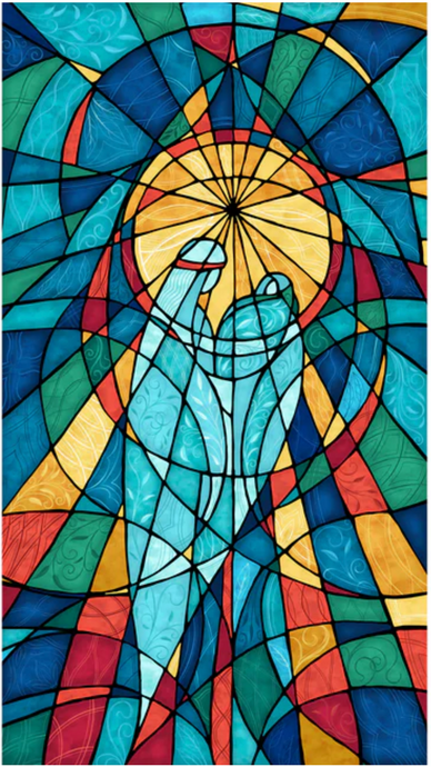 Nativity Stained Glass Cotton Fabric Panel
