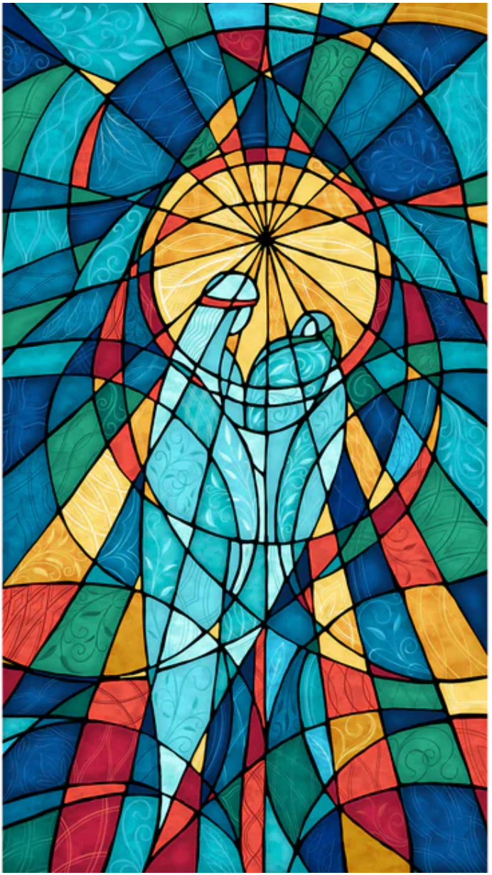 Nativity Stained Glass Cotton Fabric Panel