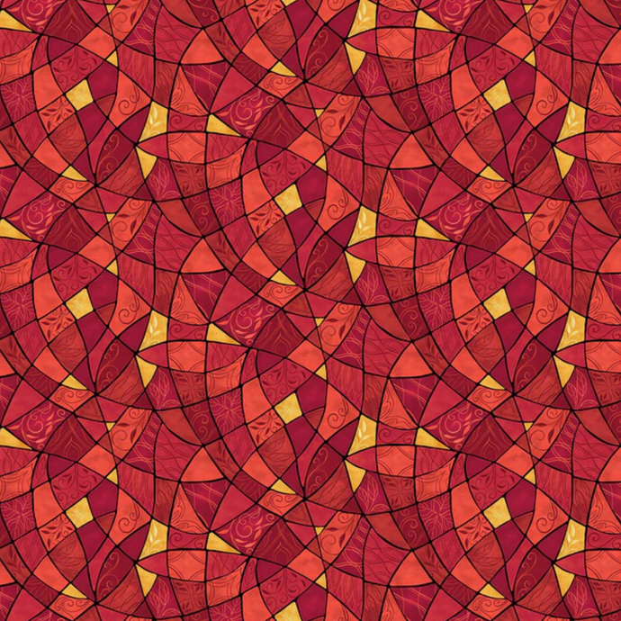 Nativity Stained Glass Red Yellow Cotton Fabric