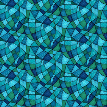 Nativity Stained Glass Teal Blue Cotton Fabric