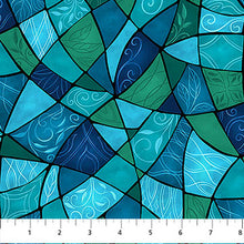 Nativity Stained Glass Teal Blue Cotton Fabric