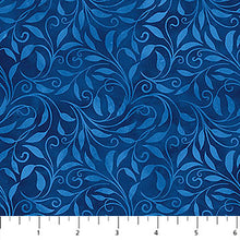 Nativity Leaf Scroll Blue Cotton Fabric
