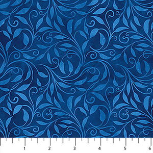 Nativity Leaf Scroll Blue Cotton Fabric