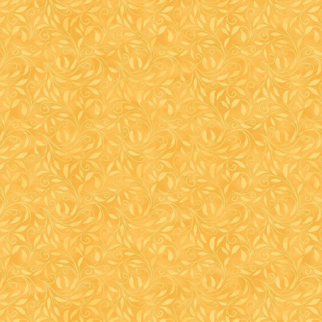 Nativity Leaf Scroll Yellow Cotton Fabric