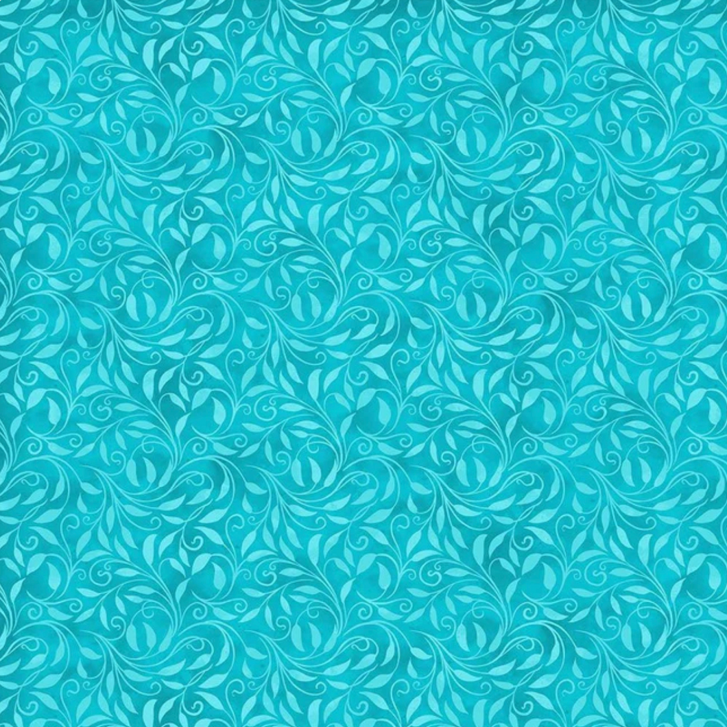 Nativity Leaf Scroll Turquoise Cotton Fabric