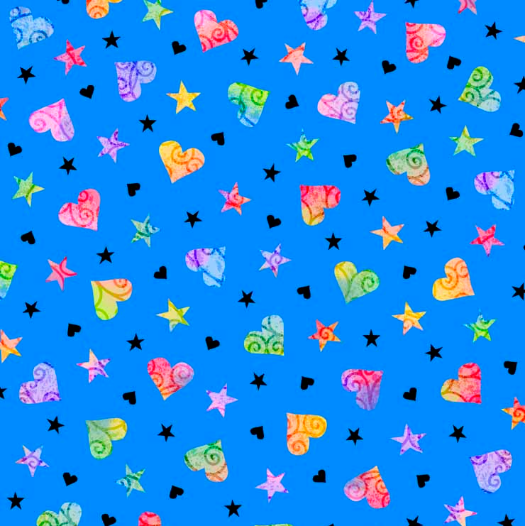 Be The Change Hearts & Stars Blue Cotton Fabric