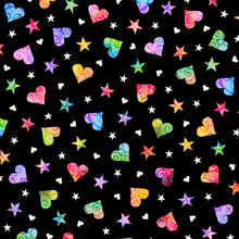 Be The Change Hearts & Stars Black Cotton Fabric