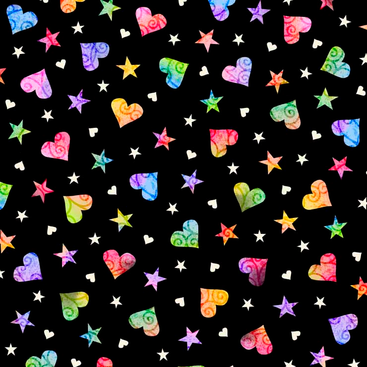 Be The Change Hearts & Stars Black Cotton Fabric