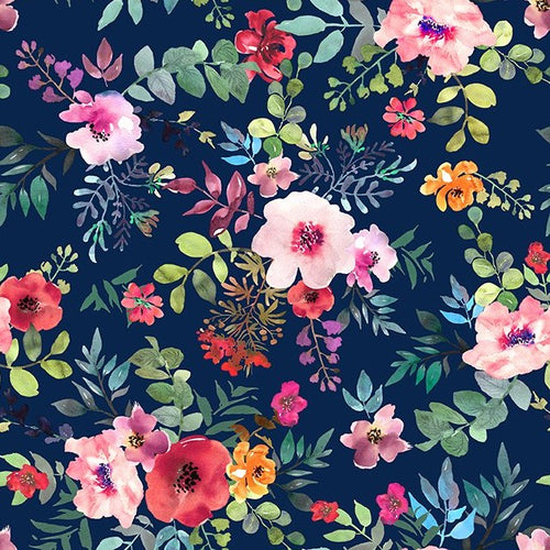 Glorious Garden Large Floral Blue Cotton Fabric