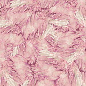 Spirit of the Heron Pink Feathers Cotton Fabric