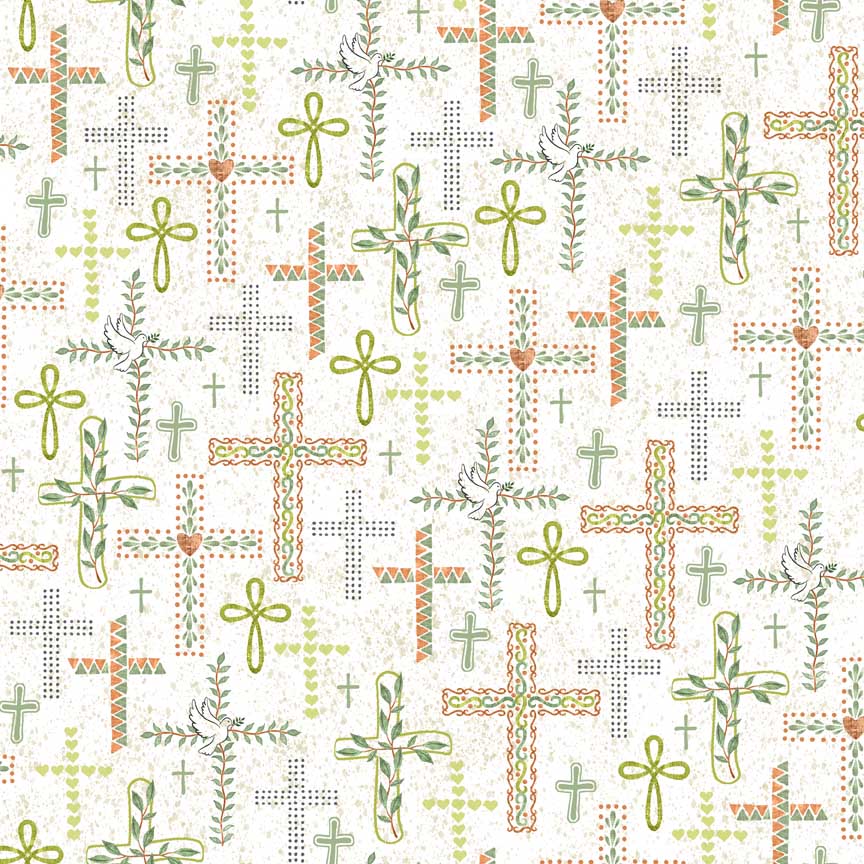 Rejoice Crosses Cream Cotton Fabric