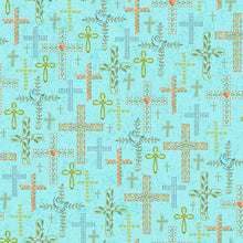 Rejoice Crosses Aqua Cotton Fabric