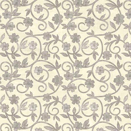 Rejoice Floral Scroll Cream Cotton Fabric