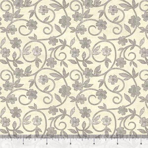 Rejoice Floral Scroll Cream Cotton Fabric