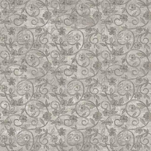 Rejoice Floral Scroll Gray Cotton Fabric