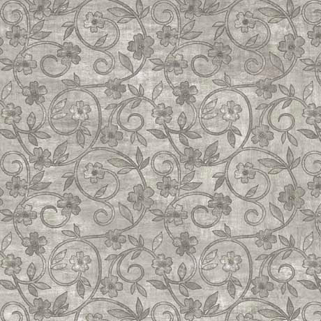 Rejoice Floral Scroll Gray Cotton Fabric