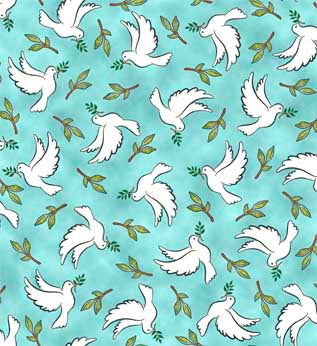 Rejoice Doves Aqua Cotton Fabric