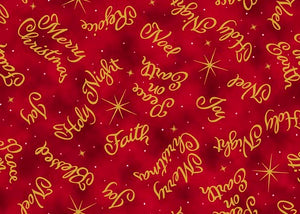 A King Is Born Christmas Words Red Cotton Fabric