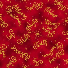 A King Is Born Christmas Words Red Cotton Fabric