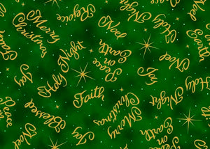 A King Is Born Christmas Words Evergreen Cotton Fabric