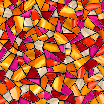 Sunlit Birds Mosaic Amber Stained Glass Cotton Fabric